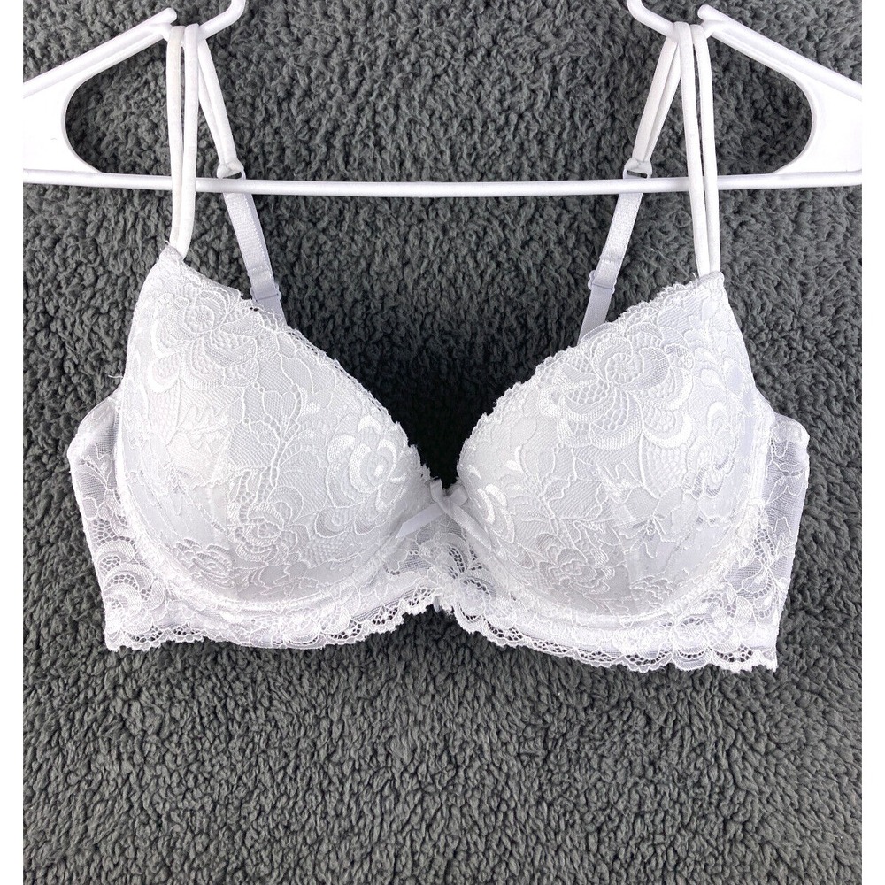 Kathy Ireland Extreme Push Up White Lace Bridal Wedding Adds 2 Cups Bra 36D 3464